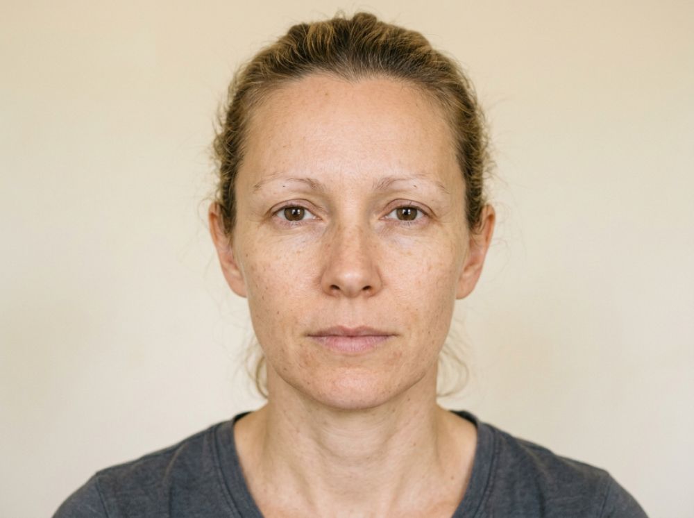 Brwi rzadkie i jasne przed zabiegiem, bez makijażu