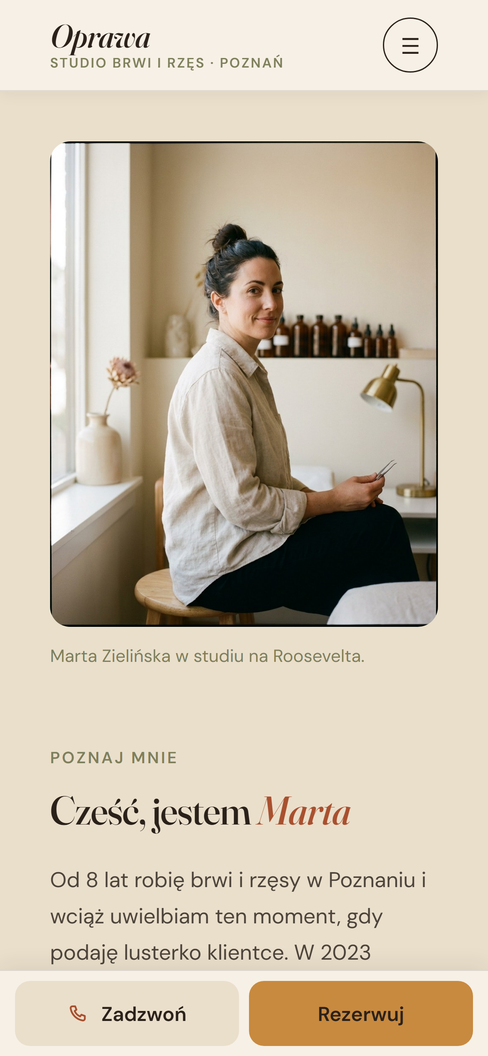 Sekcja „Cześć, jestem Marta” na oprawa.pl