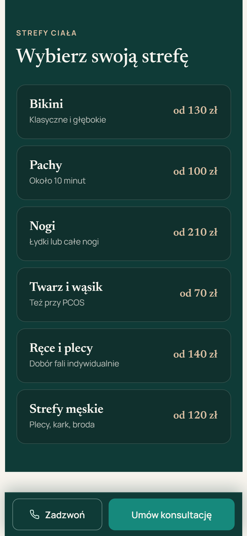 Strefy ciała z cenami na satine.pl