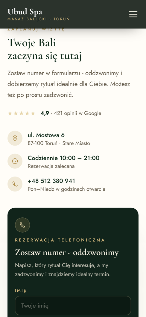 Formularz „Zostaw numer” na ubudspa.pl